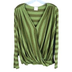 DAYTRIP Buckle TWO TONE GREEN STRIPES Wrap Twist Front SUPER SOFT KNIT TOP sz XL